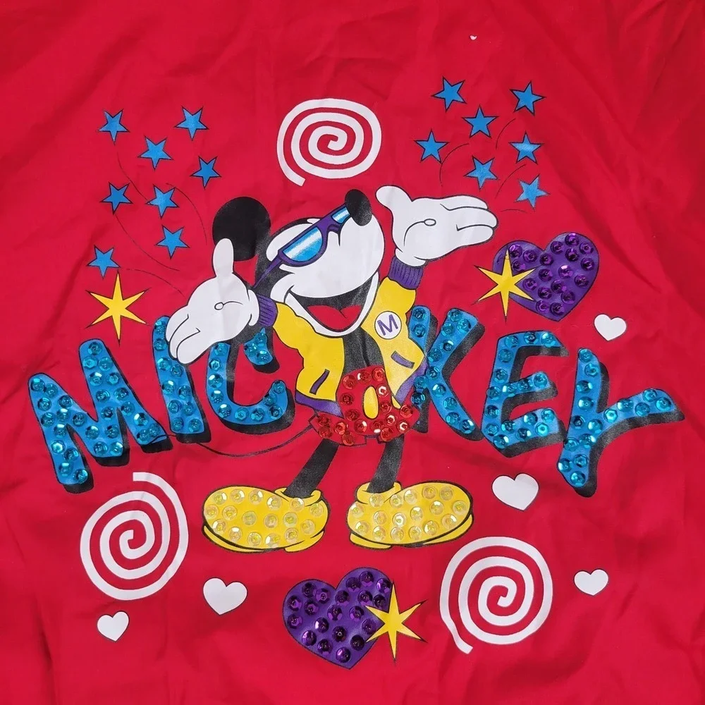 Disney Mickey Mouse Red Bomber Sequin‎ Jacket Girl Youth Large Retro Vintage
